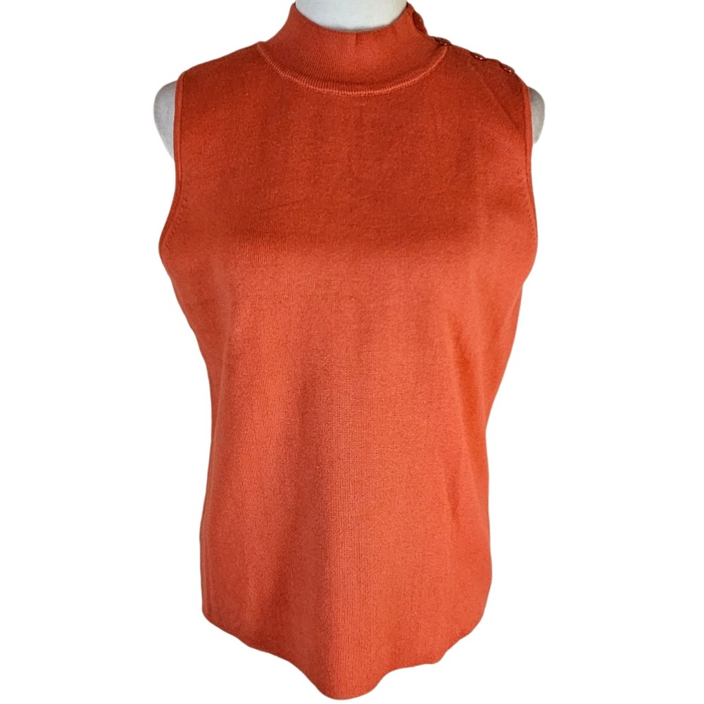 Ann Taylor Factory Sweater Tank Top Women's LP Orange Mock Neck Minimalist Chic